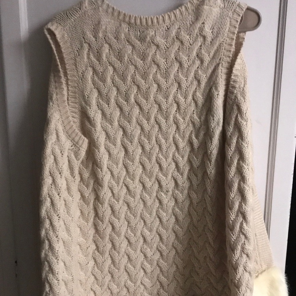 French Connection Beige Fur Cardigan Sweater S - Picture 6 of 6